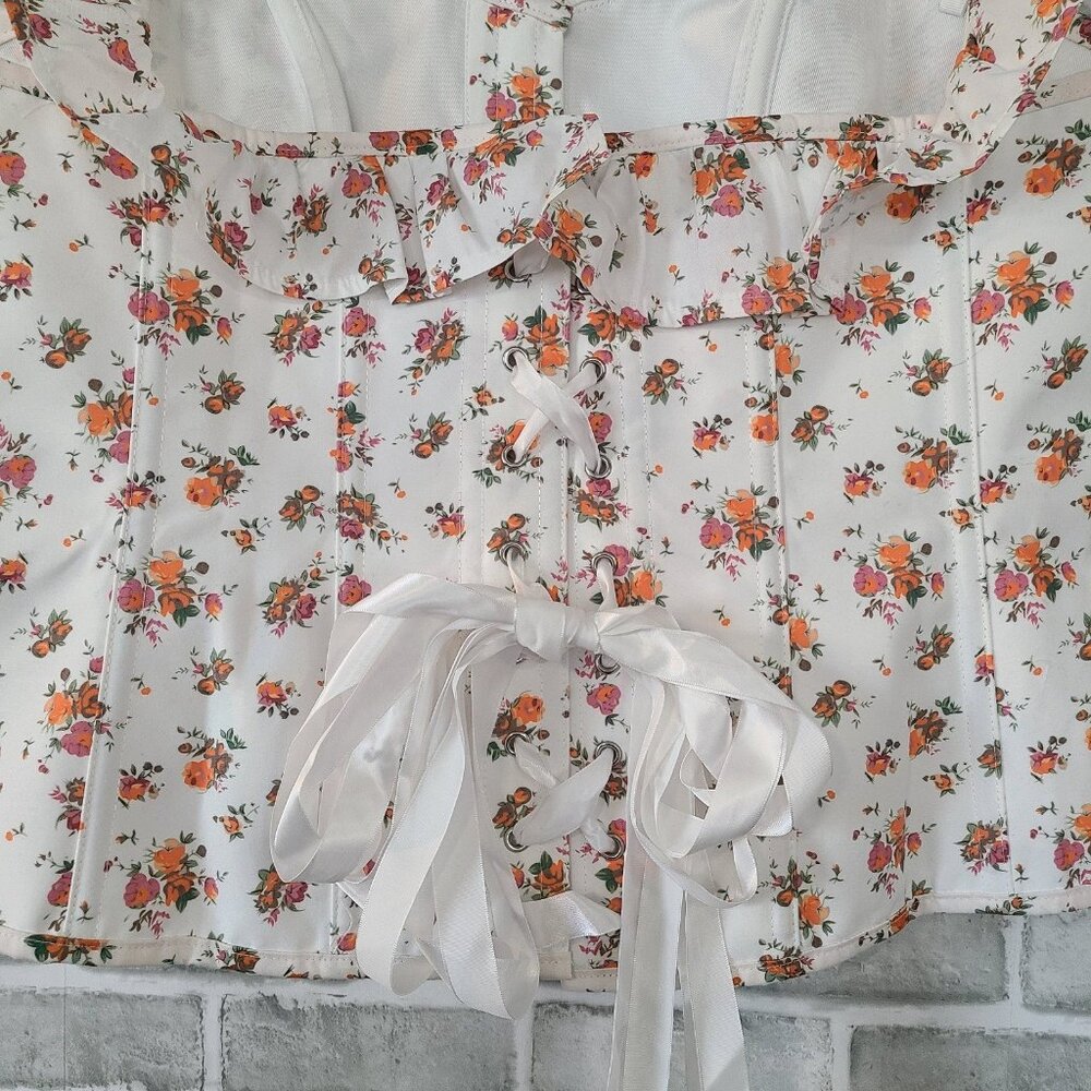 Corset Story Bustier Top Foral Hook Front Tie Back UK 24 US 20 NEW Coquette - Picture 6 of 11
